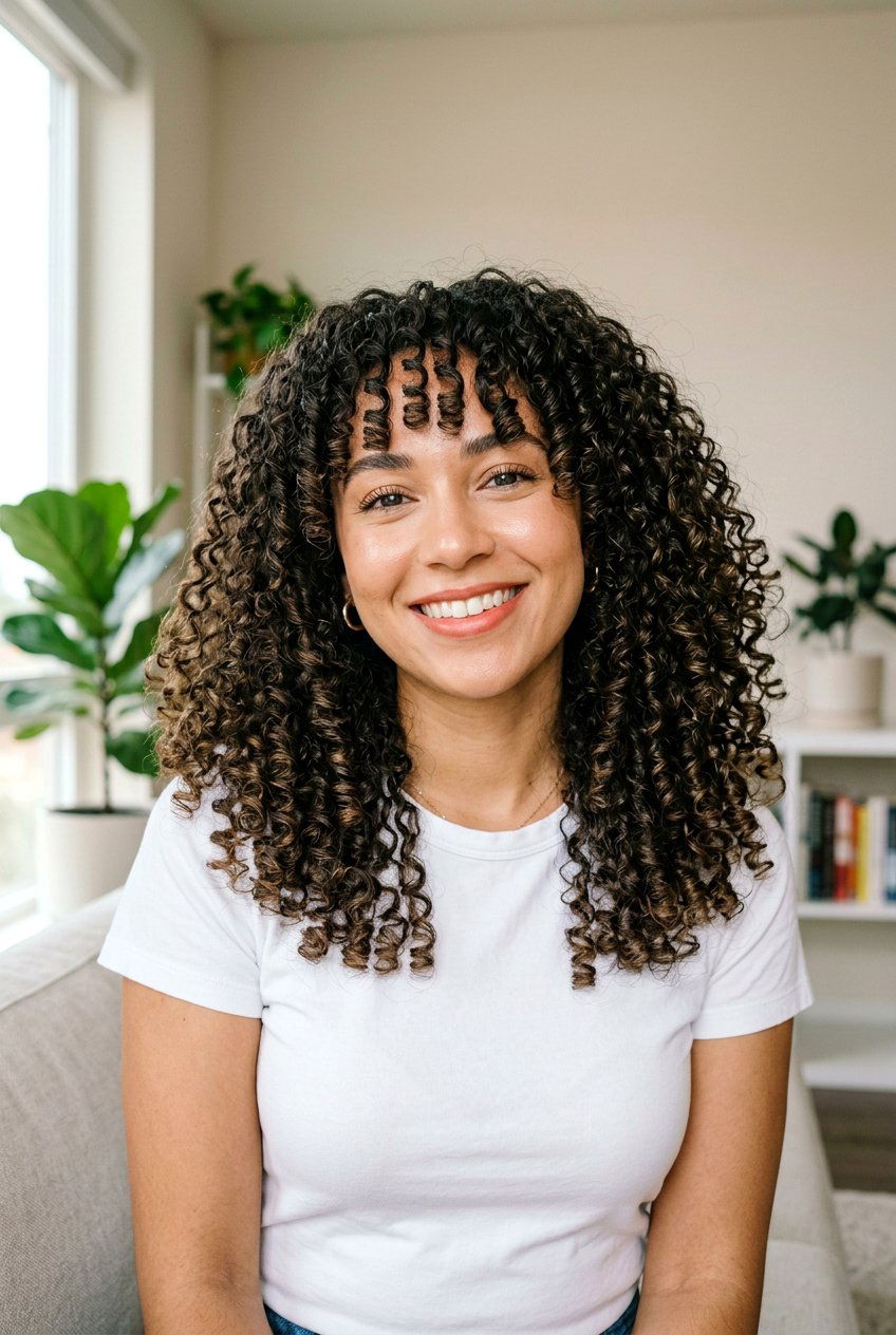 Curly Curtain Bangs On 3C Curls - 20 curtain bangs for curly hair - 20 curtain bangs for curly hair