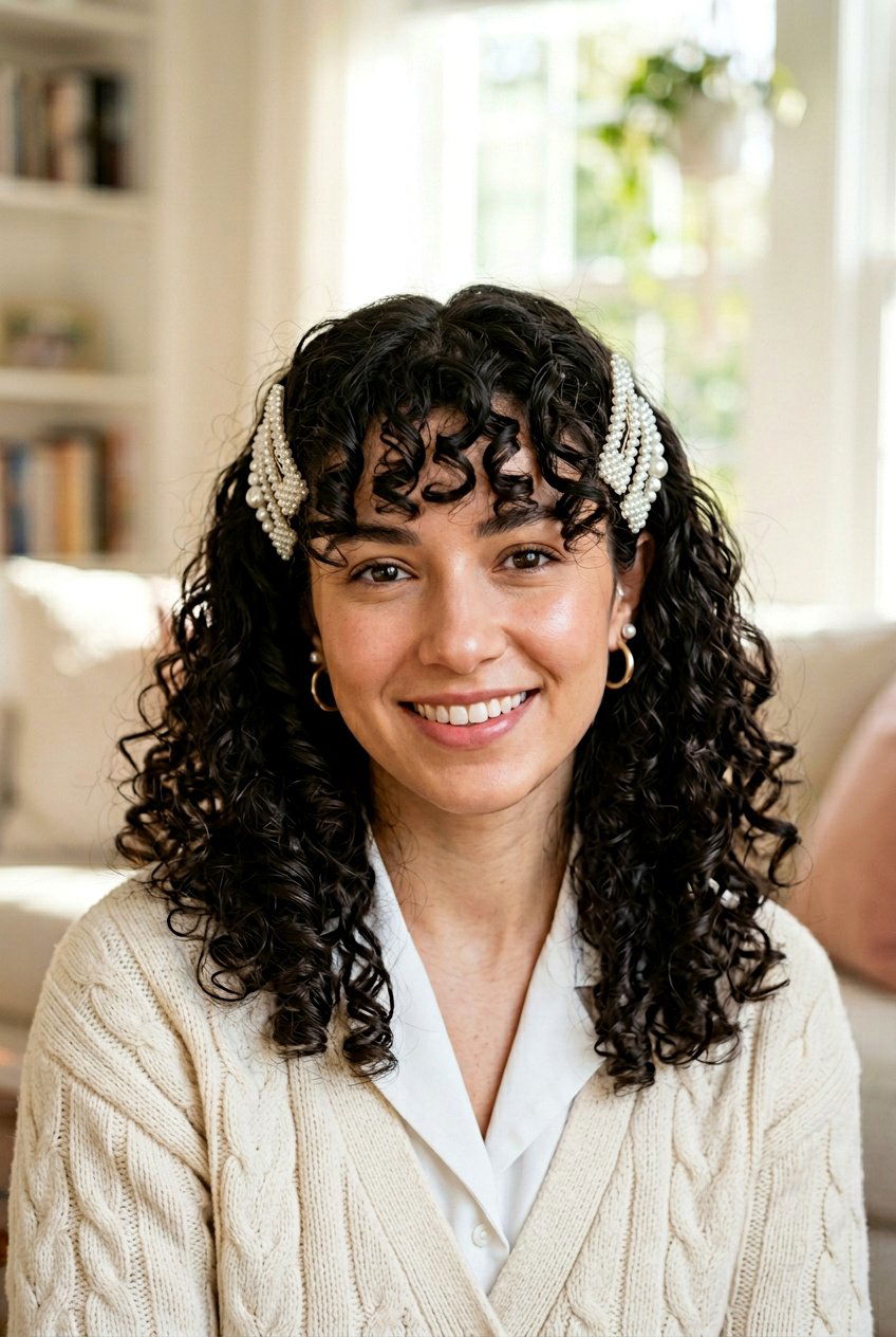 Curly Curtain Bangs With Clips - 20 curly curtain bangs hairstyle - 20 curly curtain bangs hairstyle