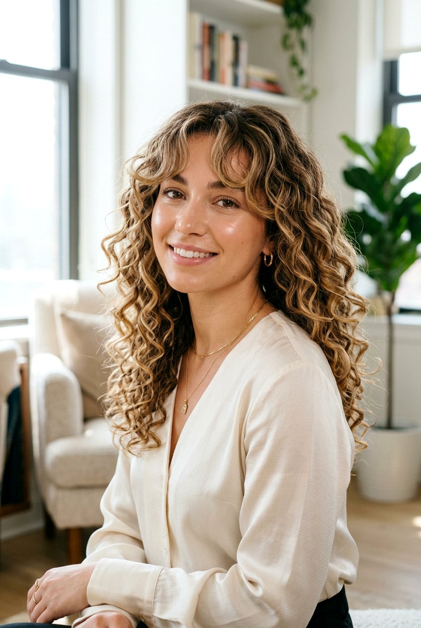 Curly Curtain Bangs With Highlights - 20 curtain bangs for curly hair - 20 curtain bangs for curly hair