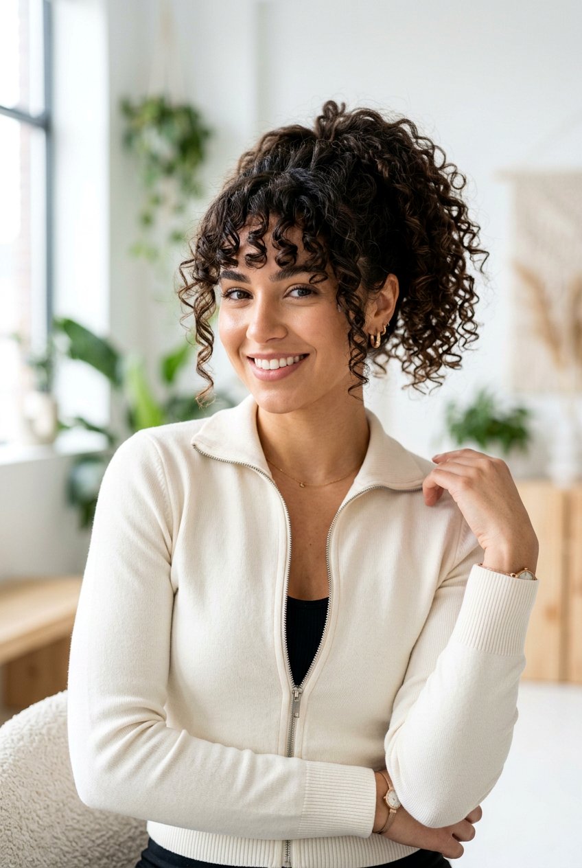 Curly Curtain Bangs With Ponytail - 20 curly curtain bangs hairstyle - 20 curly curtain bangs hairstyle