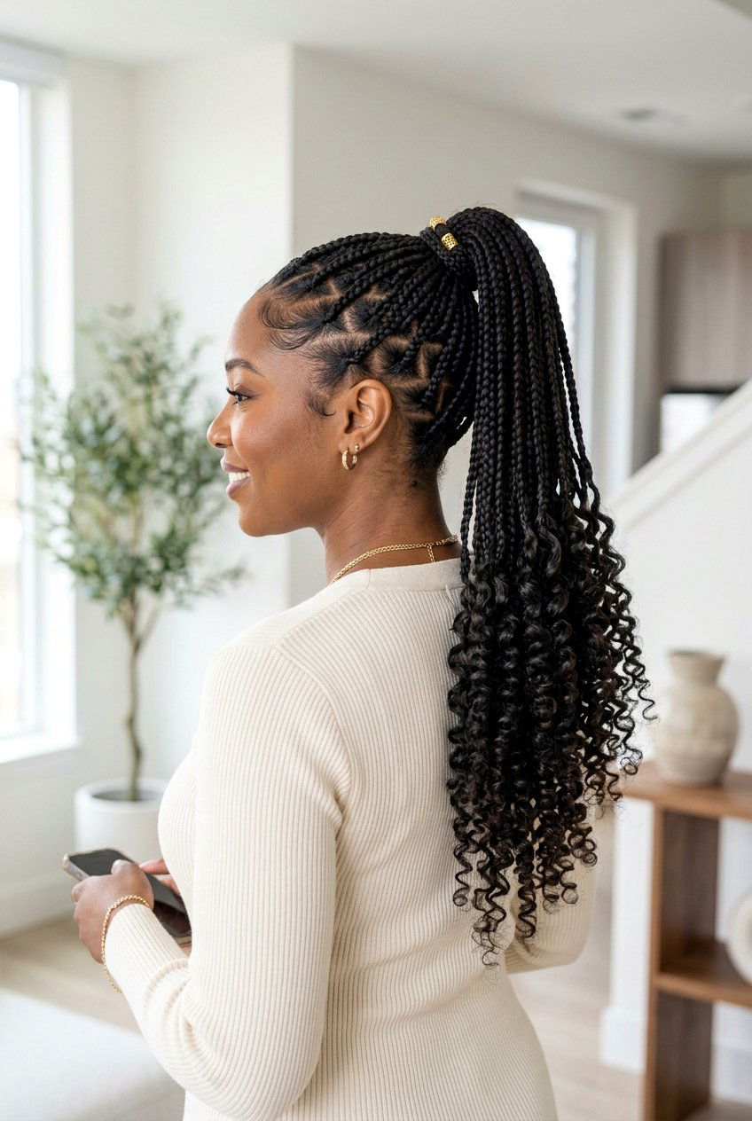 Curly Ends Boho Knotless Braids Ponytail - 20 boho knotless braids ponytail - 20 boho knotless braids ponytail