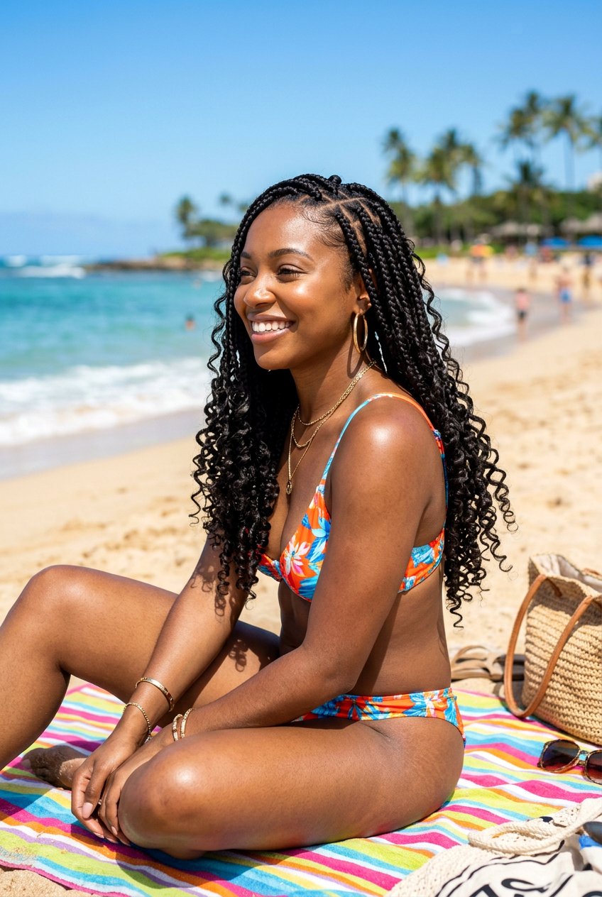 Curly Ends Braids - 20 beach hairstyle for black women braids - 20 beach hairstyle for black women braids