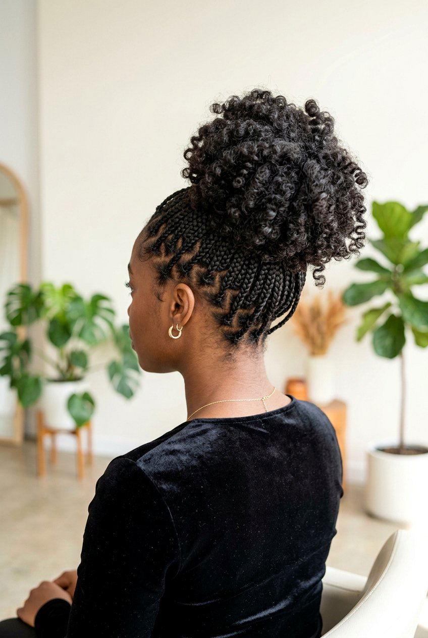 Curly Ends Knotless Braids Bun - 20 knotless braids bun for women - 20 knotless braids bun for women