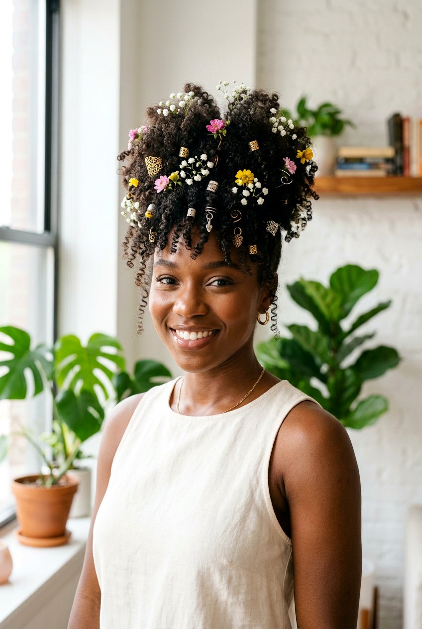 Curly Fairy Puff With Accessories - 20 fairycore hairstyles for women - 20 fairycore hairstyles for women