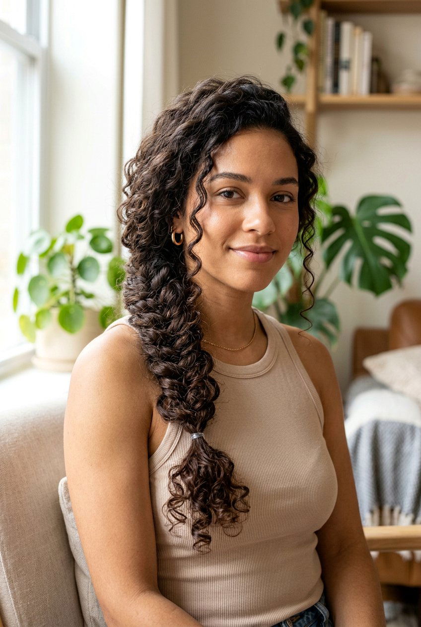 Curly Fishtail Braid - 20 beach hairstyle for long curly hair - 20 beach hairstyle for long curly hair