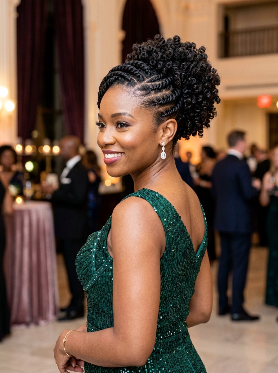 Curly Flat Twist Updo - 20 date night hairstyle for curly hair women - 20 date night hairstyle for curly hair women