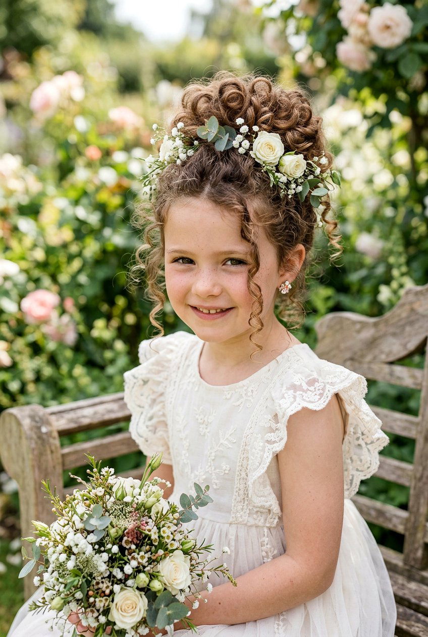 Curly Flower Girl Bun - 20 flower girl bun hairstyle - 20 flower girl bun hairstyle