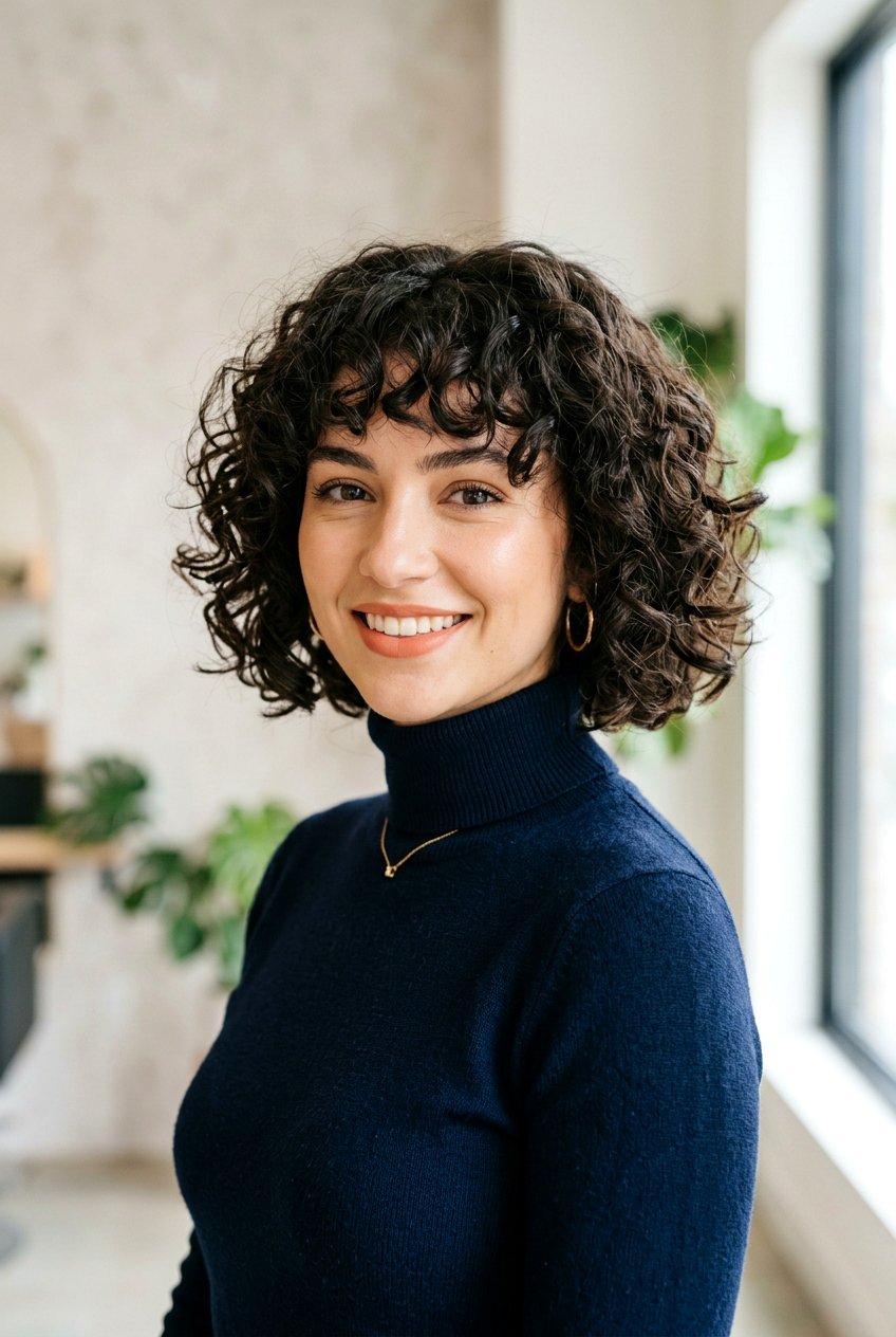 Curly French Bob - 20 office hairstyle for curly shoulder length hair - 20 office hairstyle for curly shoulder length hair