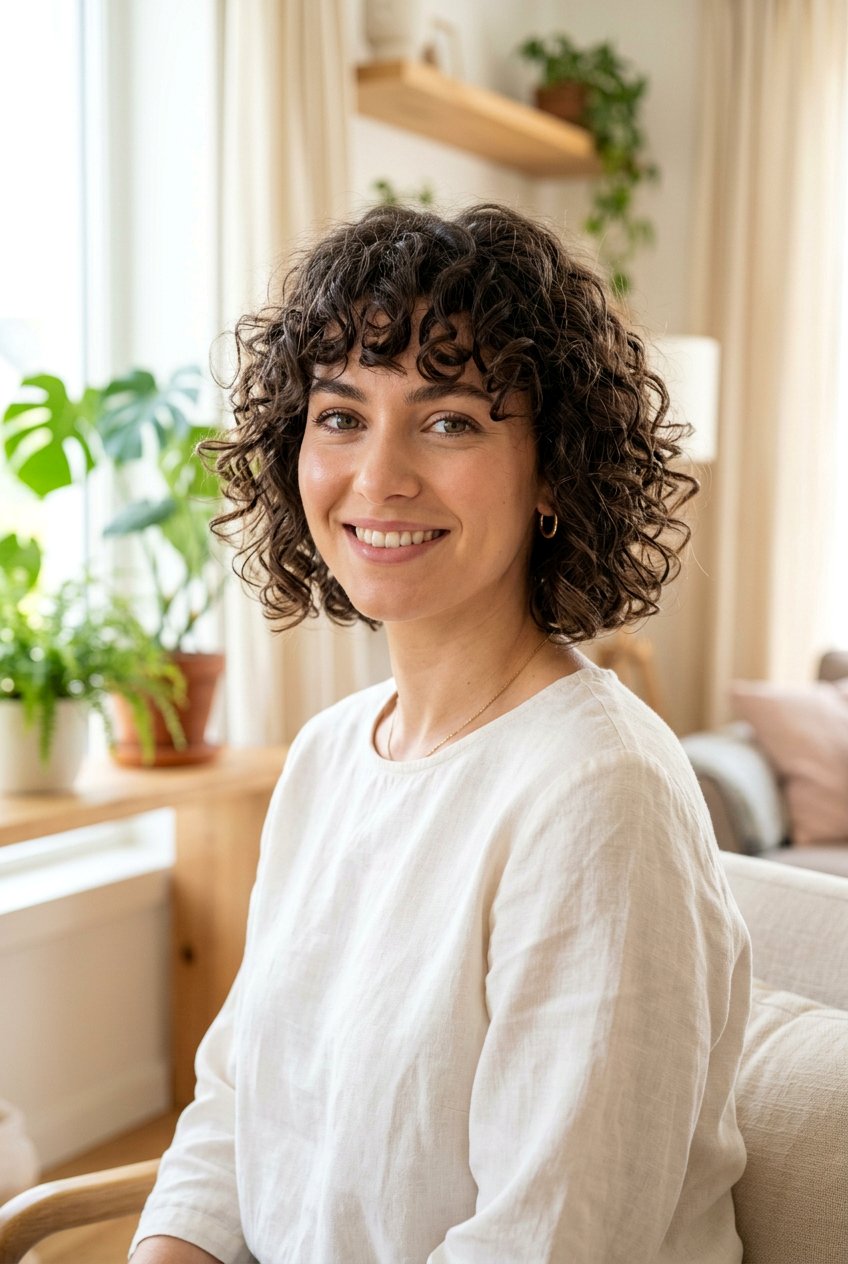 Curly French Bob With Fringe - 20 curly fringe haircut women - 20 curly fringe haircut women