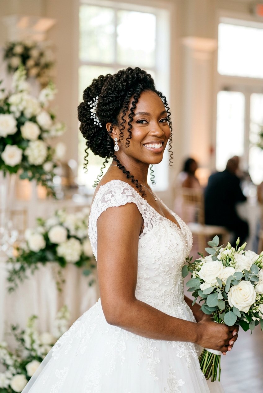 Curly French Twist Bridal Updo - 20 bridal curly updo for natural hair - 20 bridal curly updo for natural hair