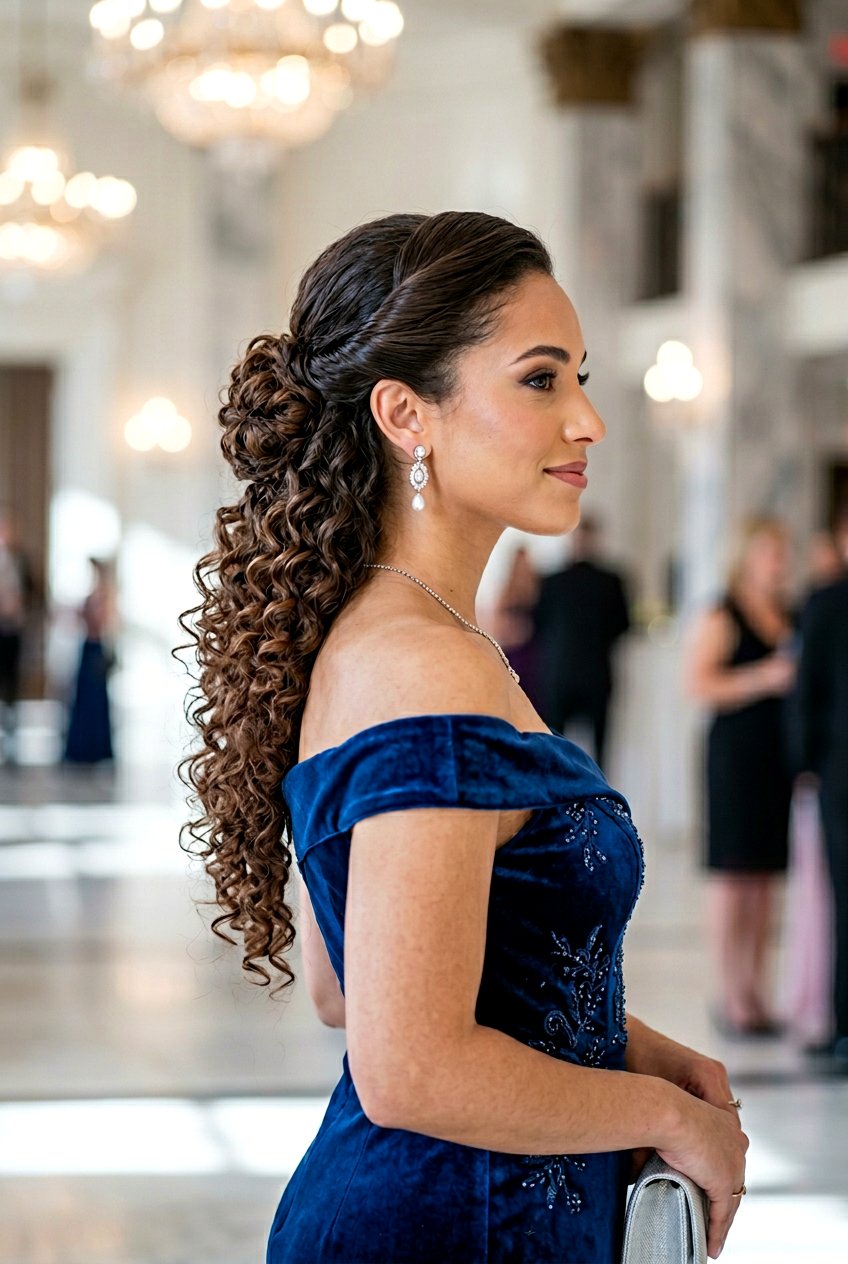 Curly French Twist Side Bun - 20 bridesmaid side bun with curls - 20 bridesmaid side bun with curls