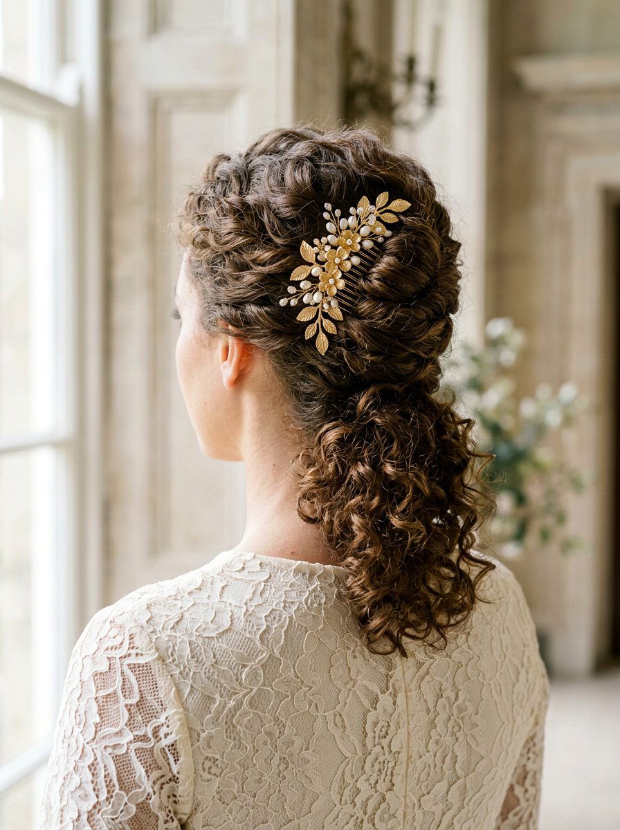Curly French Twist With Floral Comb - 20 recital hairstyles for curly hair - 20 recital hairstyles for curly hair