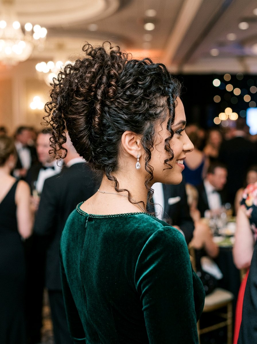 Curly French Twist With Loose Ends - 20 soft glam hairstyle for curly hair - 20 soft glam hairstyle for curly hair