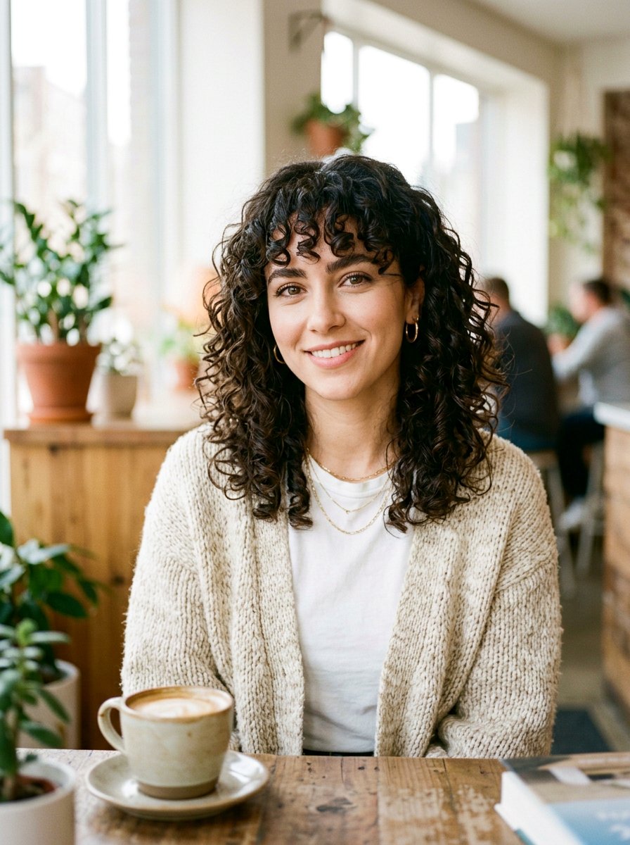 Curly Fringe With Shoulder Length Hair - 20 haircut for postpartum curls - 20 haircut for postpartum curls