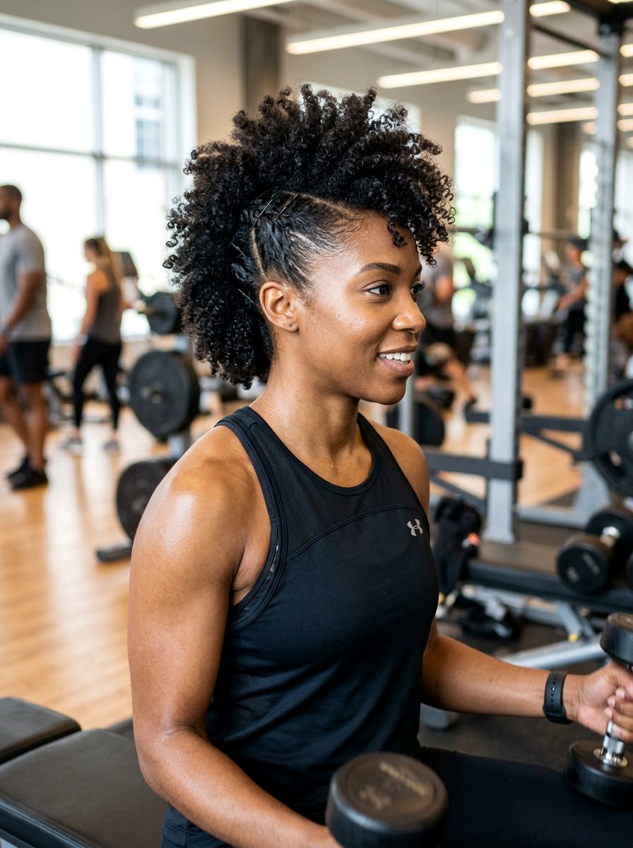 Curly Frohawk Gym Hairstyle - 20 gym hairstyle for natural hair women - 20 gym hairstyle for natural hair women