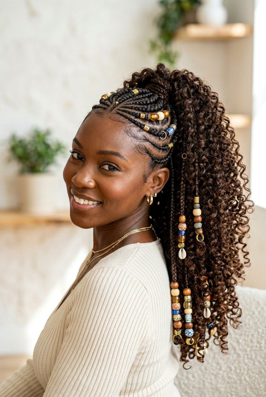 Curly Fulani Braids Ponytail With Beads - 20 fulani braids ponytail with beads - 20 fulani braids ponytail with beads