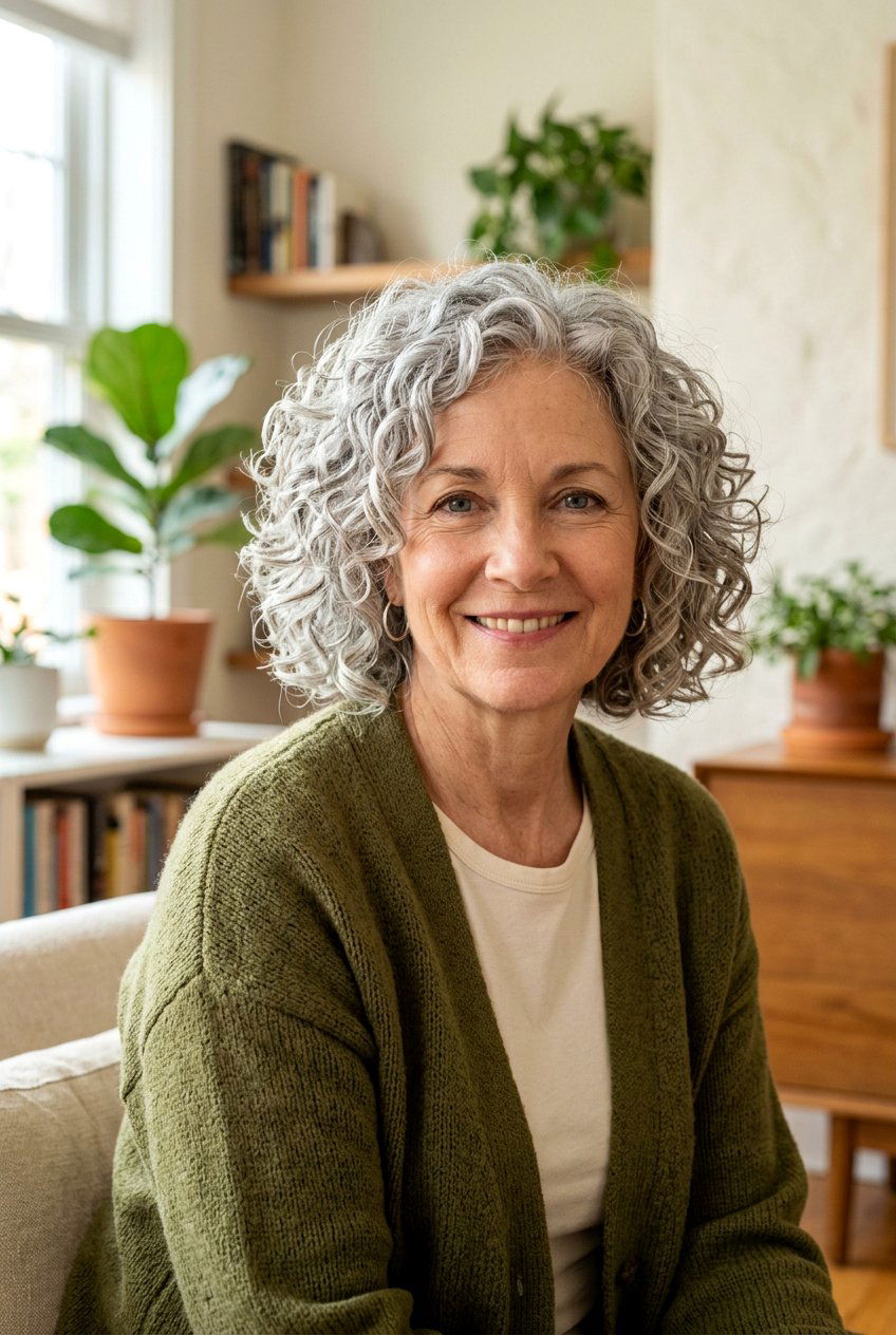 Curly Gray Bob With Layers - 20 gray bob with layers for older women - 20 gray bob with layers for older women