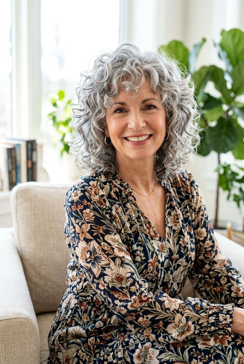 Curly Gray Shag Haircut - 20 gray shag haircut for women over 60 - 20 gray shag haircut for women over 60