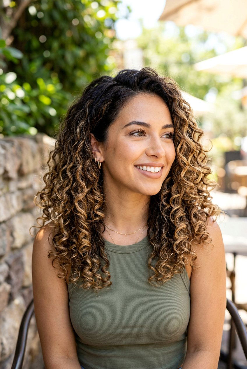 Curly Hair Brunette Balayage Root Melt - 20 brunette balayage with root melt - 20 brunette balayage with root melt