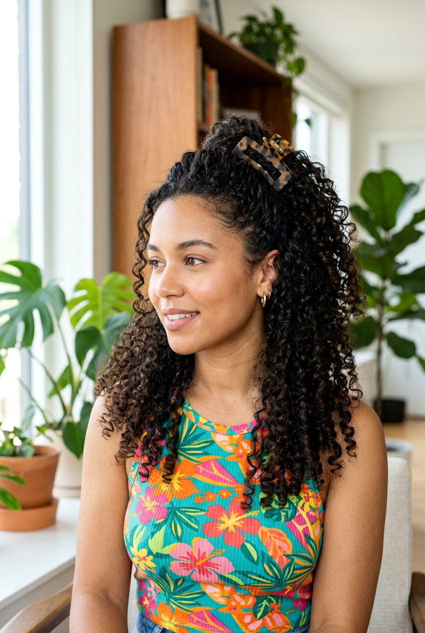 Curly Hair Claw Clip - 20 claw clip half up hairstyle - 20 claw clip half up hairstyle