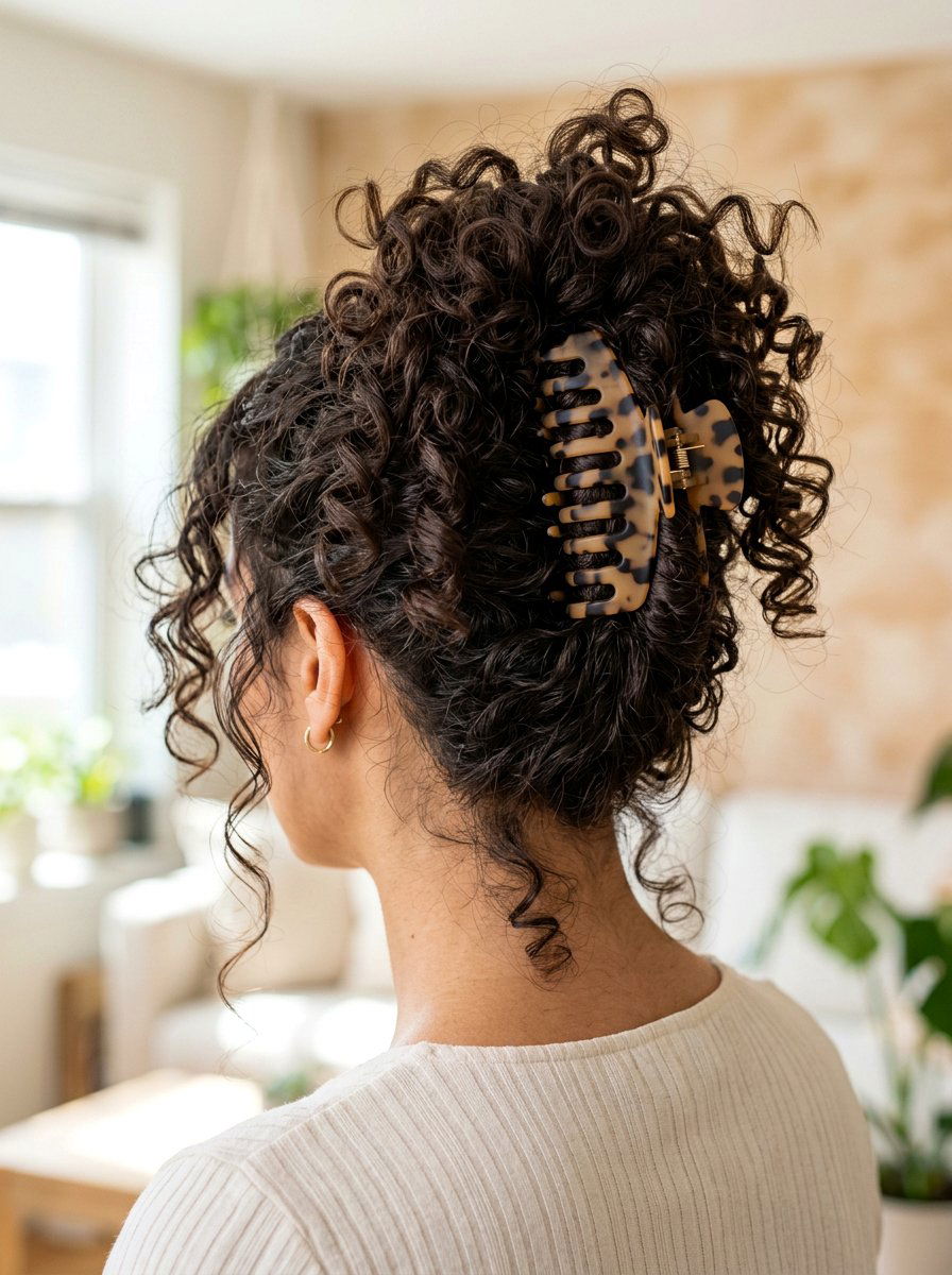 Curly Hair Claw Clip - 20 y2k claw clip updo - 20 y2k claw clip updo