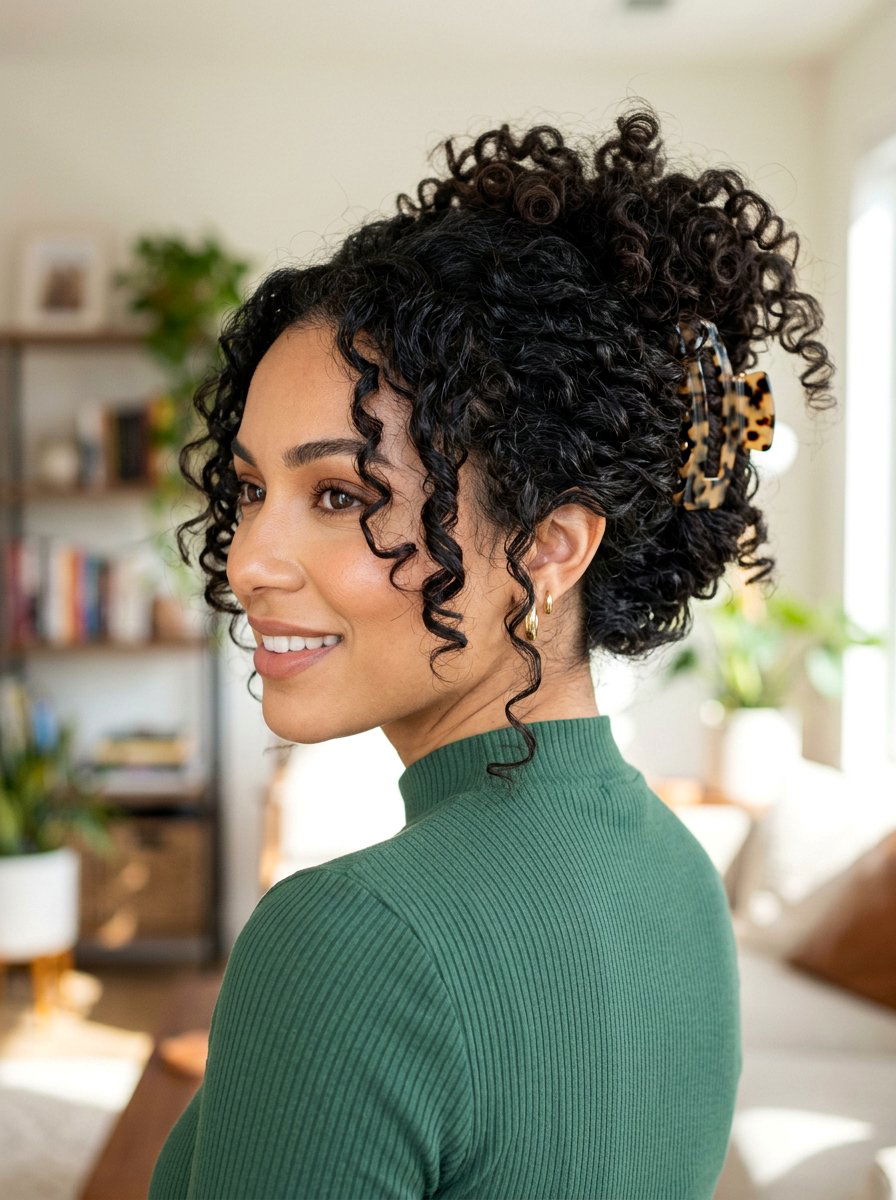 Curly Hair Claw Clip Updo - 20 claw clip hairstyle for office women - 20 claw clip hairstyle for office women