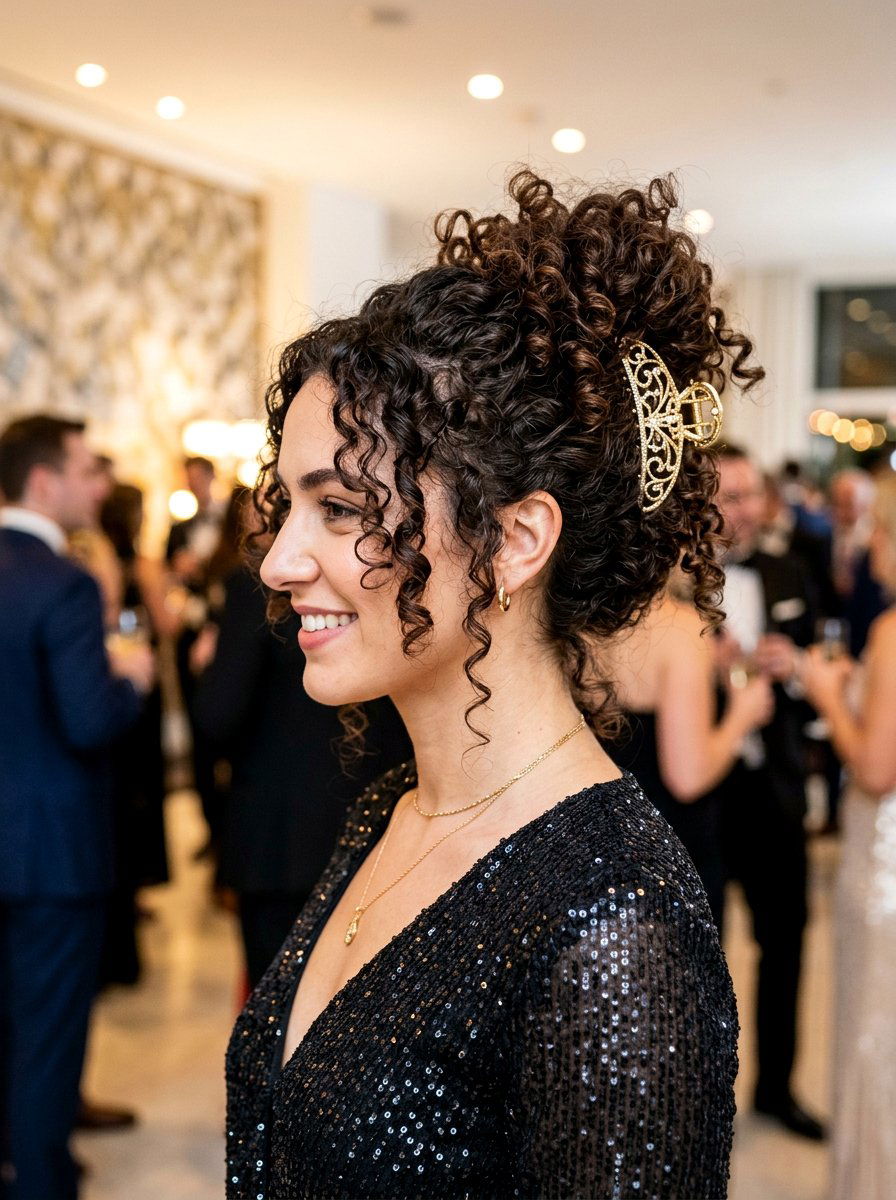 Curly Hair Claw Clip Updo - 20 homecoming hairstyles for curly hair - 20 homecoming hairstyles for curly hair