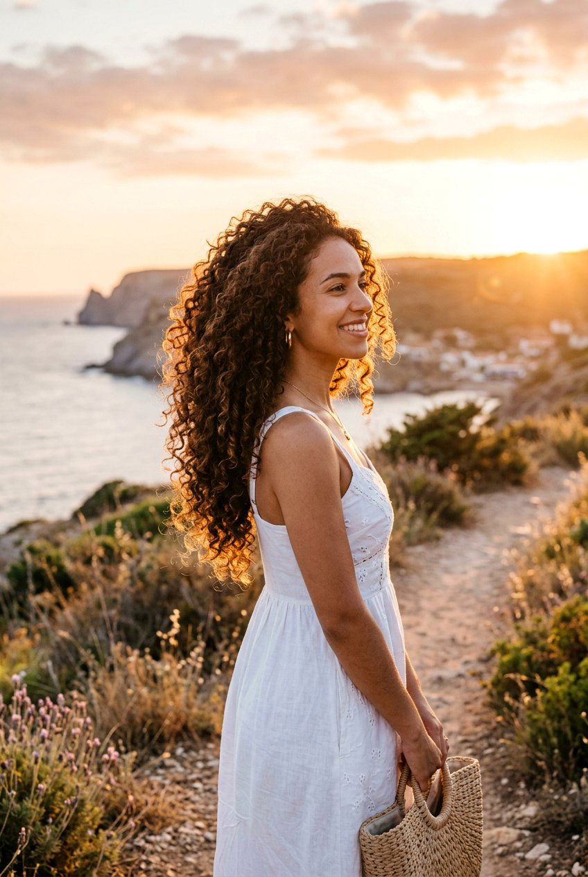 Curly Hair Down For Golden Hour - 20 sunset photo shoot hairstyles - 20 sunset photo shoot hairstyles