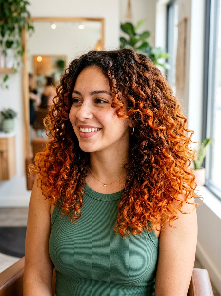 Curly Hair Ginger Balayage With Shadow Root - 20 ginger balayage with shadow root1 - 20 ginger balayage with shadow root_1