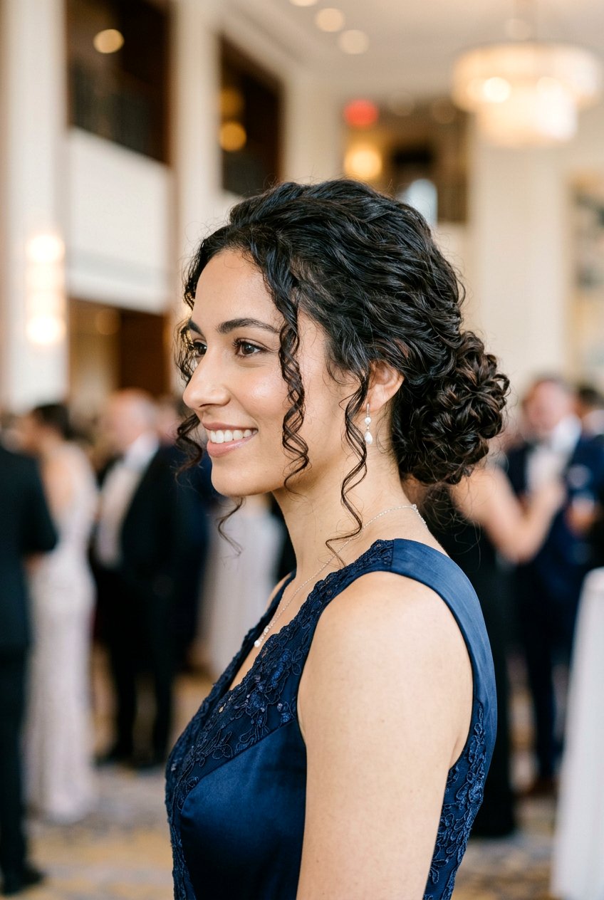 Curly Hair Low Bun With Loose Strands - 20 simple interview curls - 20 simple interview curls