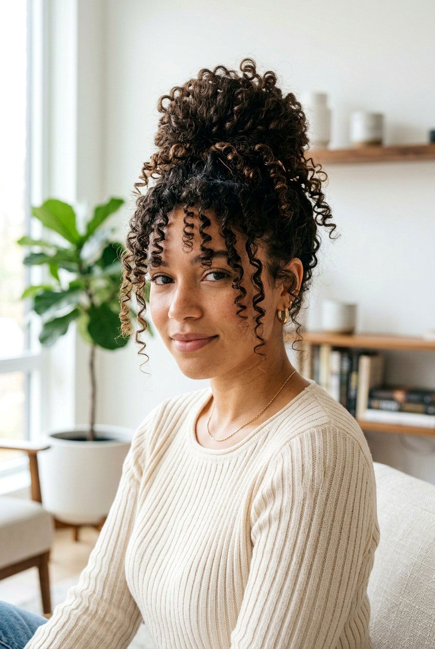 Curly Hair Messy Top Knot - 20 messy top knot hairstyle - 20 messy top knot hairstyle