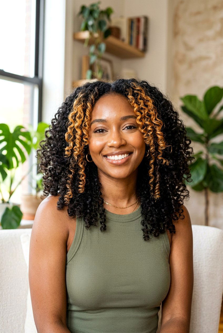 Curly Hair Money Piece - 20 money piece for first time hair color - 20 money piece for first time hair color