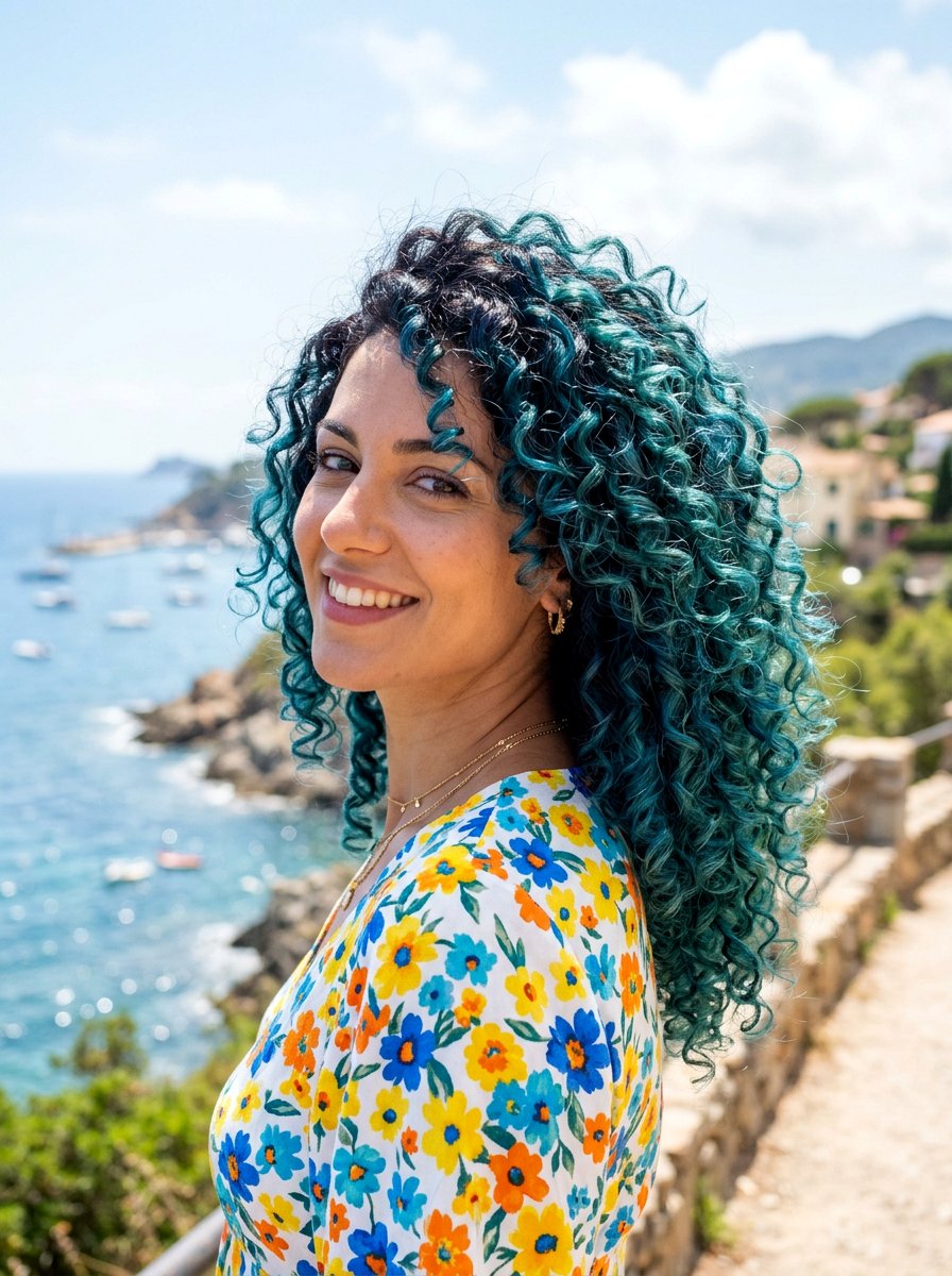 Curly Hair Ocean Teal Balayage - 20 ocean teal balayage - 20 ocean teal balayage