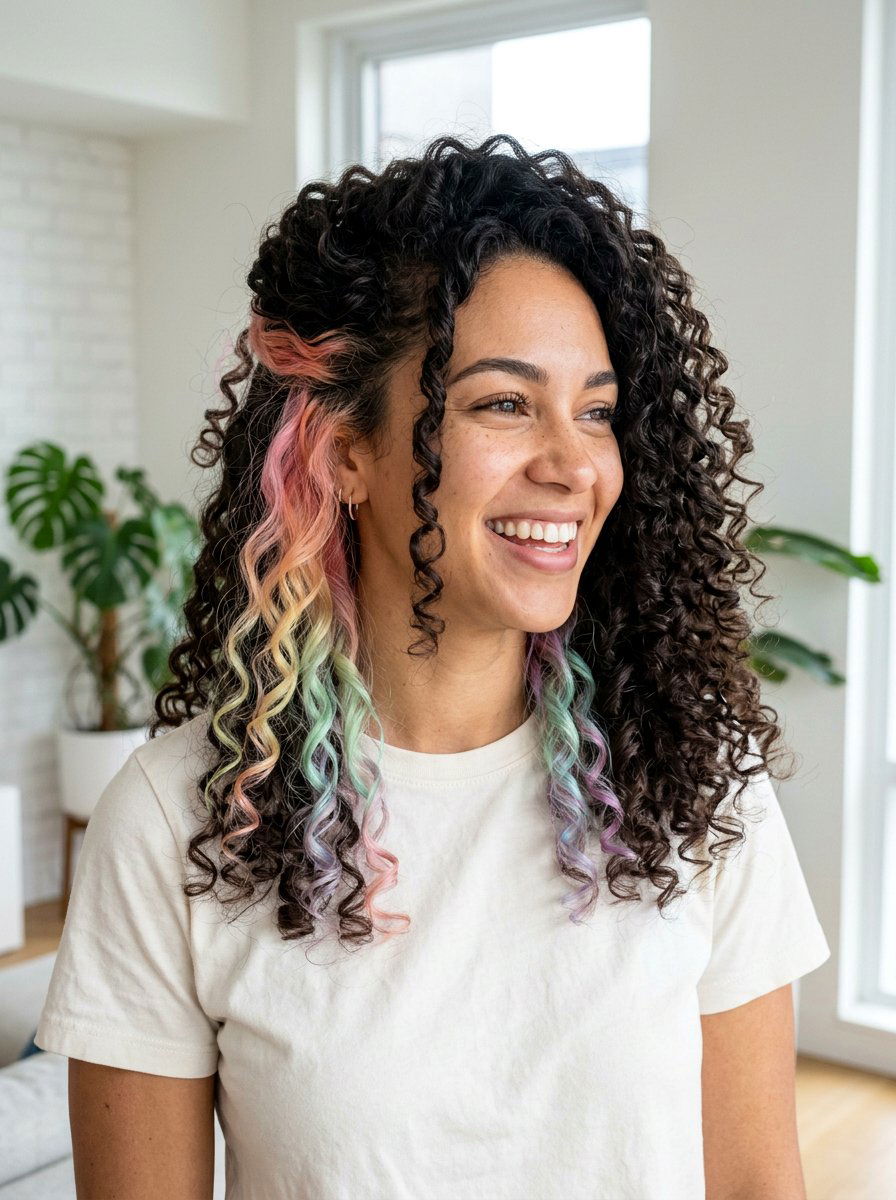 Curly Hair Pastel Rainbow Underlayer - 20 pastel rainbow underlayer hair - 20 pastel rainbow underlayer hair