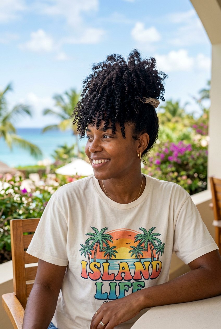 Curly Hair Pineapple Updo - 20 resort hairstyles for women - 20 resort hairstyles for women