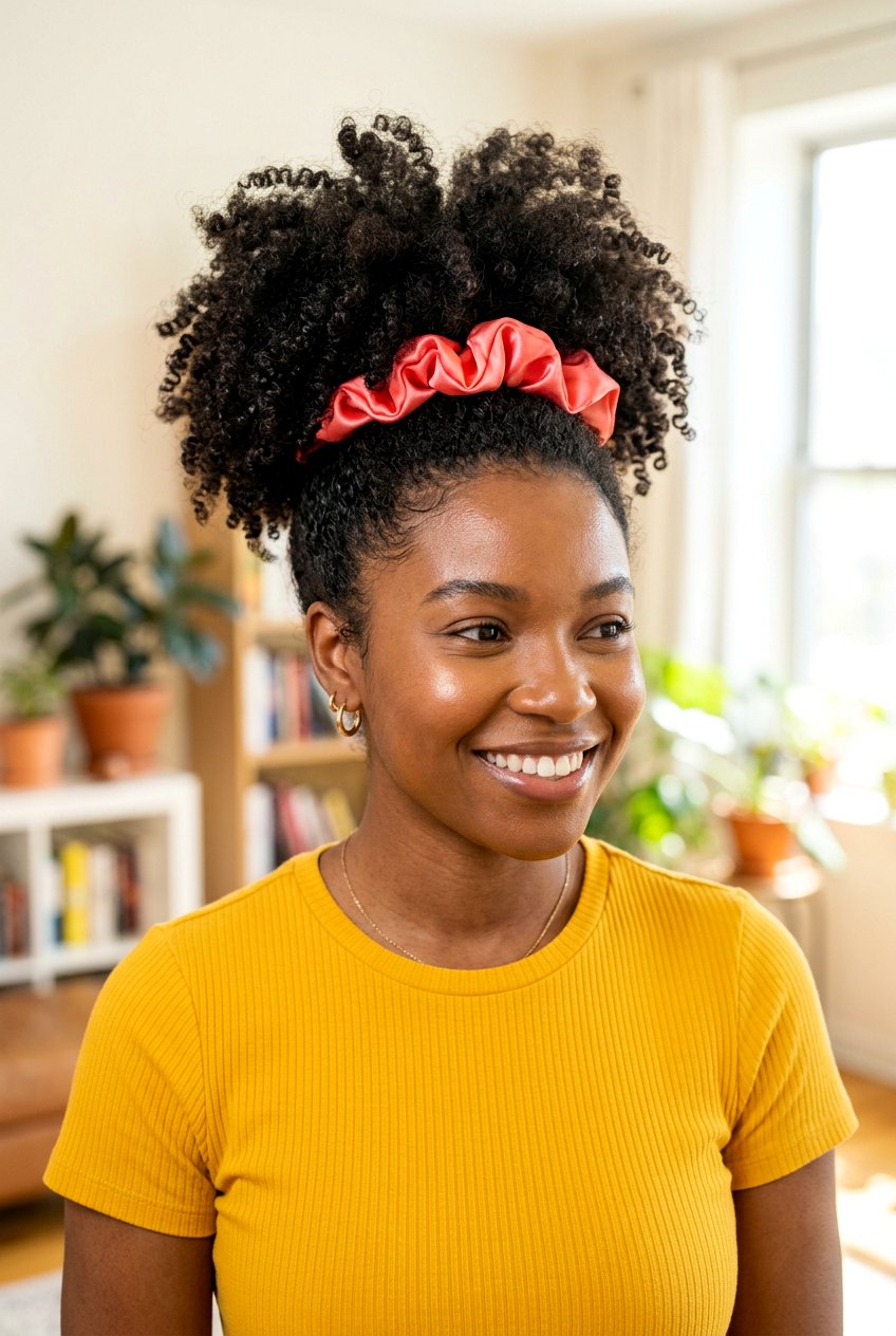 Curly Hair Puff Updo for Moms - 20 easy hairstyles for moms - 20 easy hairstyles for moms