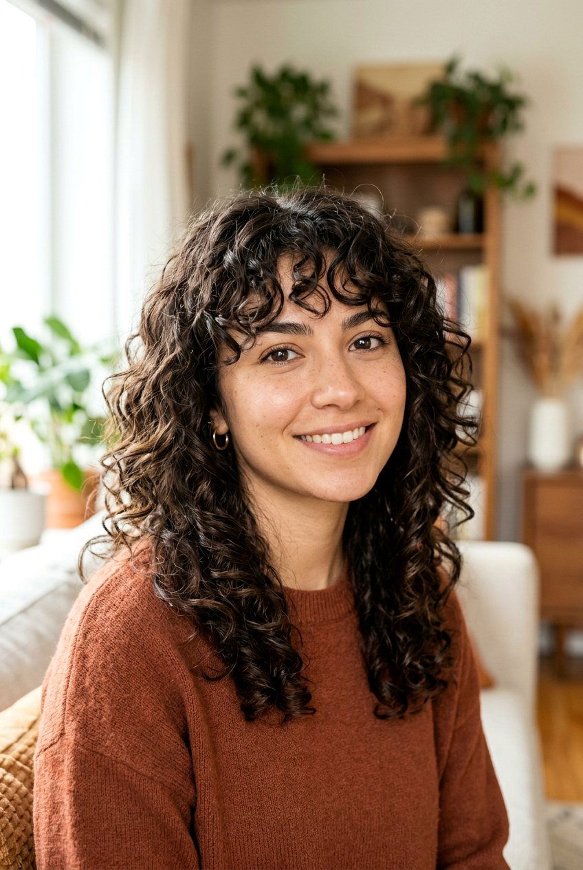 Curly Hair With Bangs - 20 low maintenance haircuts for curly hair - 20 low maintenance haircuts for curly hair