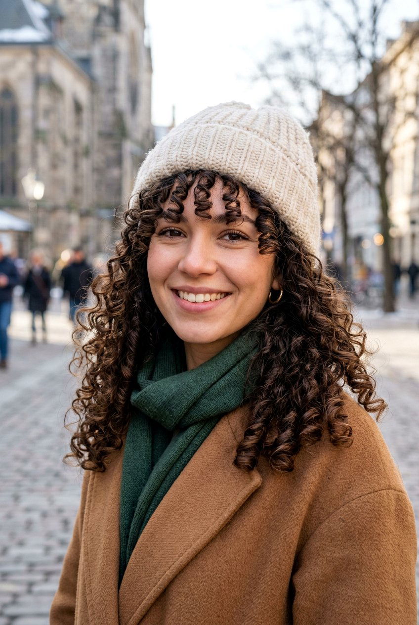 Curly Hair With Beanie Showing Curls - 20 beanie hairstyles - 20 beanie hairstyles