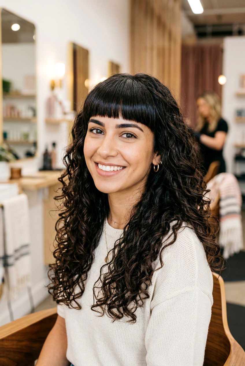 Curly Hair With Blunt Bangs - 20 curly hairstyles for long hair - 20 curly hairstyles for long hair