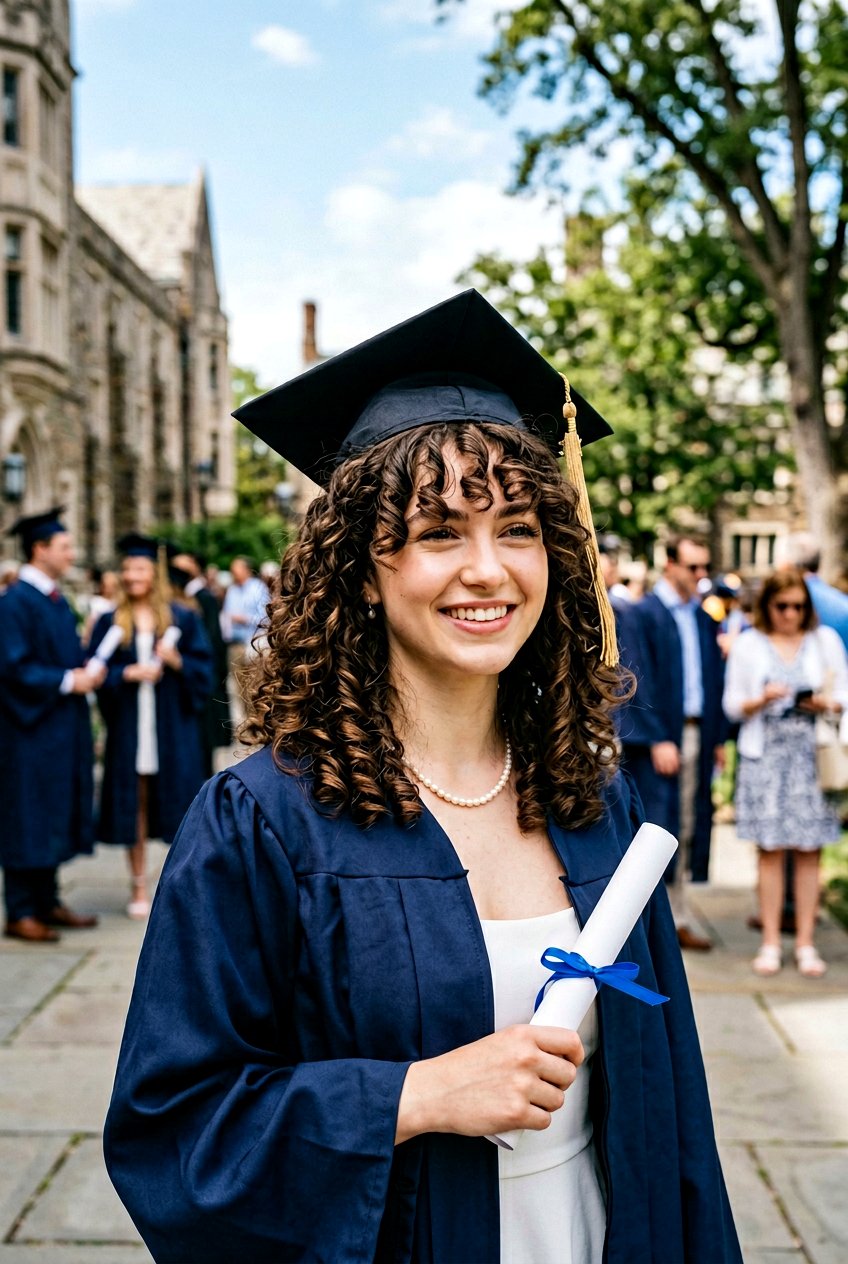 Curly Hair With Curtain Bangs And Graduation Cap - 20 graduation curls with cap - 20 graduation curls with cap