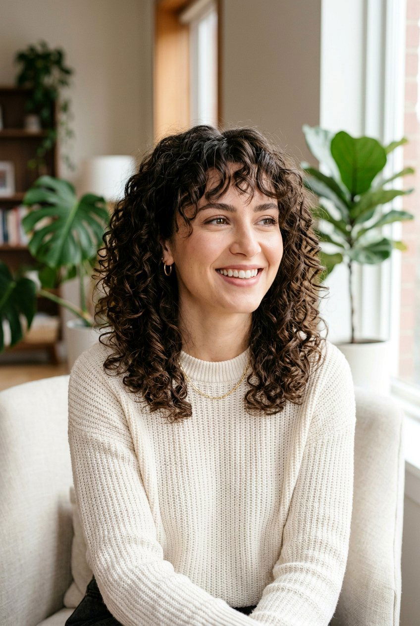 Curly Hair With Soft Fringe For Square Face - 20 curly haircut for square face - 20 curly haircut for square face