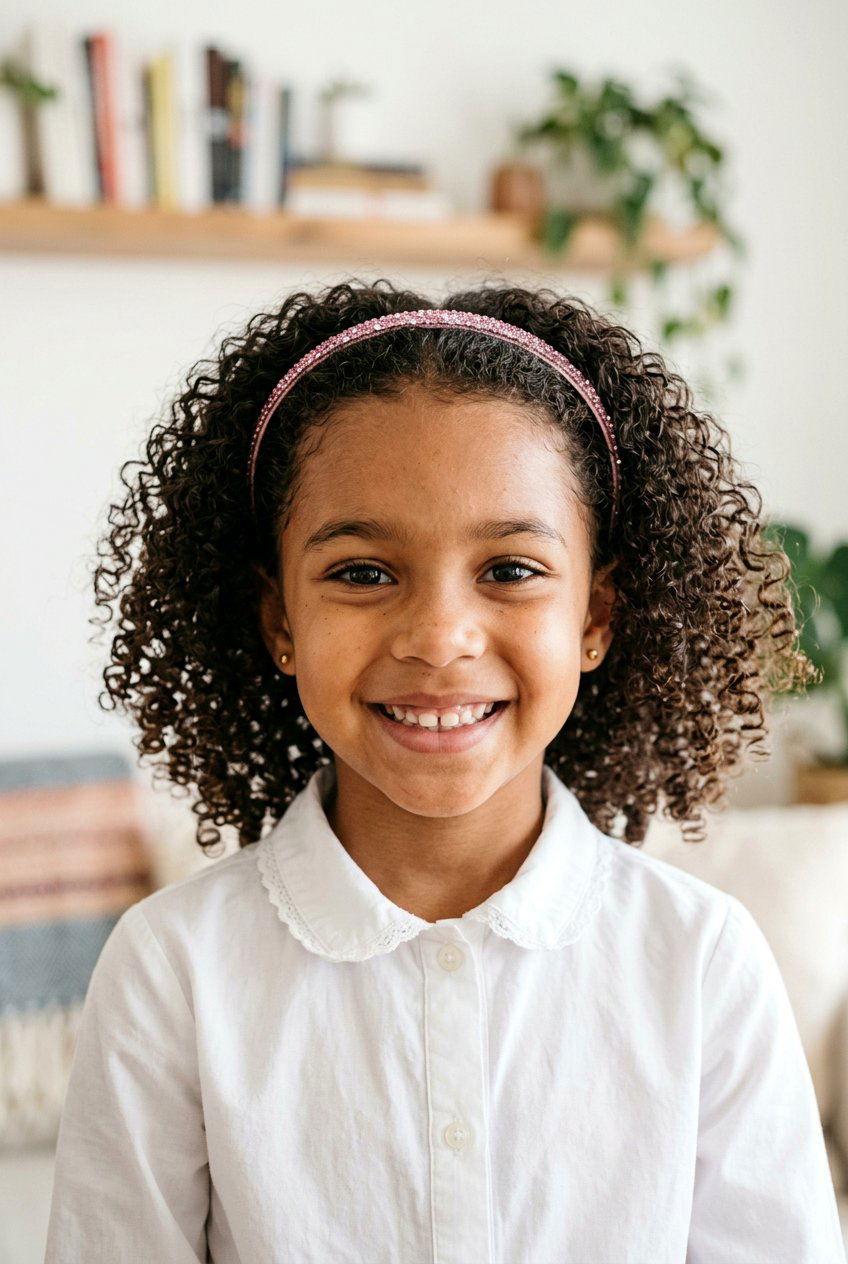 Curly Hair with Headband - 20 picture day hairstyle for curly hair girls - 20 picture day hairstyle for curly hair girls