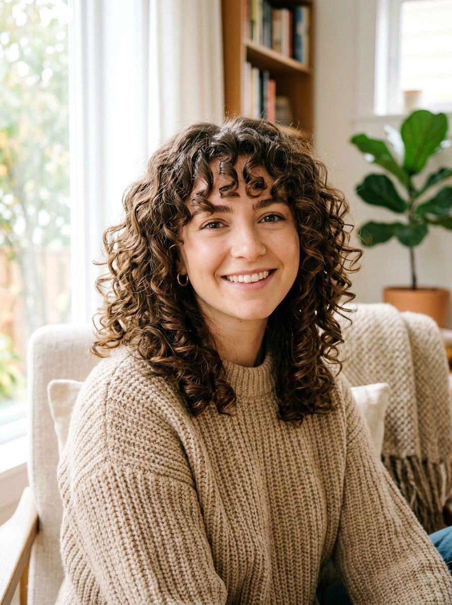 Curly Haircut With Curtain Bangs - 20 haircut for dense curly hair - 20 haircut for dense curly hair