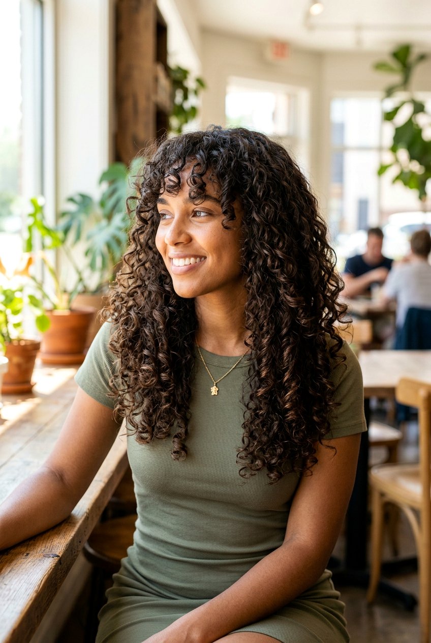 Curly Haircut With Face Framing Layers And Curtain Bangs - 20 curly haircut with curtain bangs - 20 curly haircut with curtain bangs
