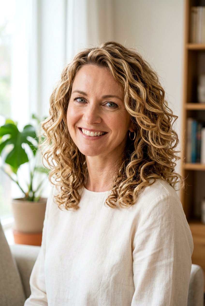 Curly Haircut With Honey Blonde Highlights Over 40 - 20 curly haircut for women over 40 - 20 curly haircut for women over 40