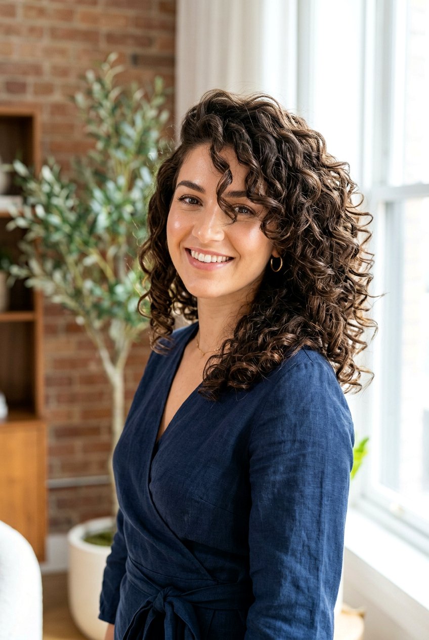 Curly Haircut with Side Swept Face Framing - 20 curly cut with face framing pieces - 20 curly cut with face framing pieces