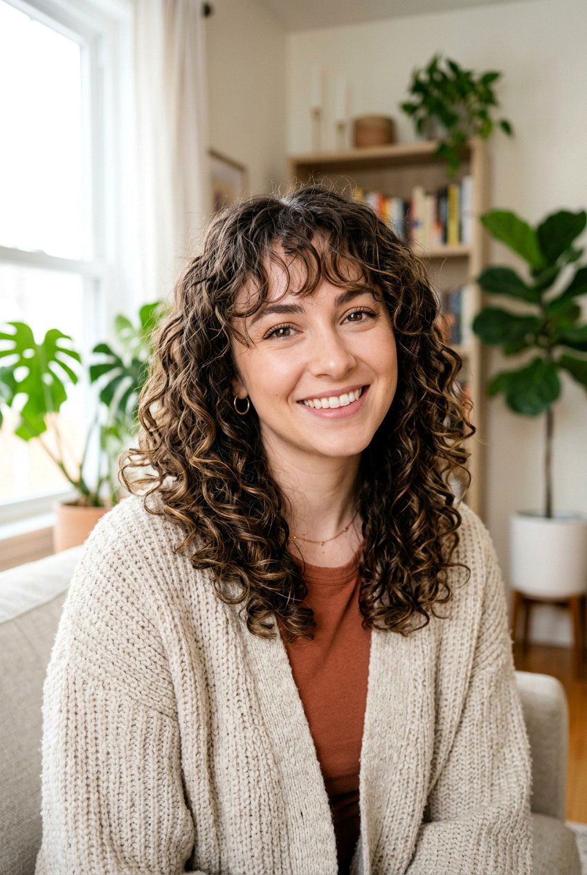 Curly Haircut with Wispy Face Framing Bangs - 20 curly cut with face framing pieces - 20 curly cut with face framing pieces