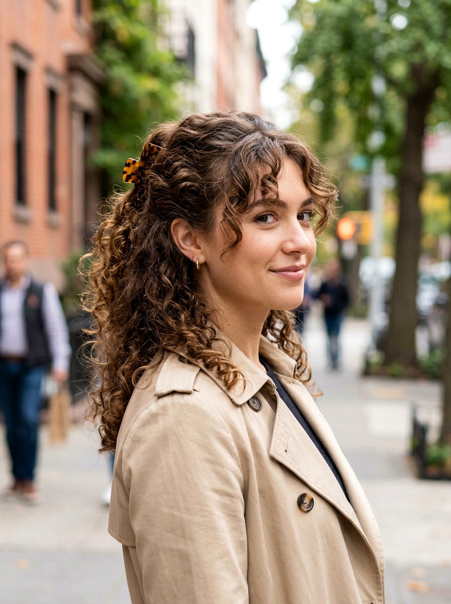 Curly Half Up Claw Clip With Curtain Bangs - 20 claw clip half up for curly hair - 20 claw clip half up for curly hair