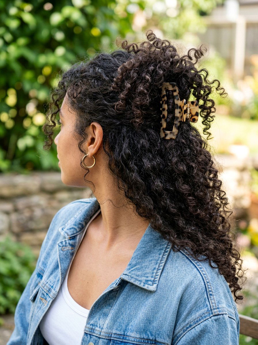 Curly Half Up Claw Clip - 20 school half up claw clip hairstyle - 20 school half up claw clip hairstyle