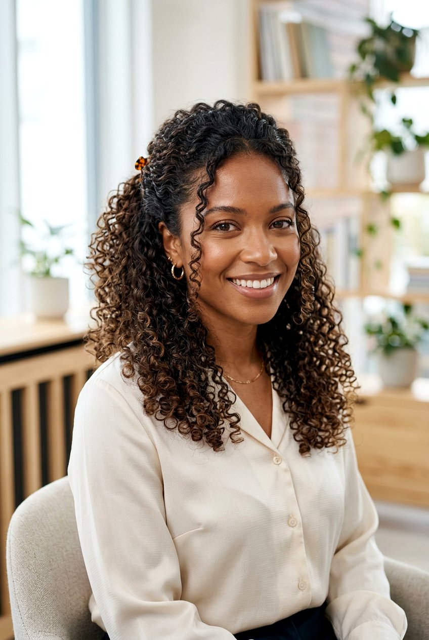 Curly Half Up For Work - 20 elegant work half up hairstyle - 20 elegant work half up hairstyle